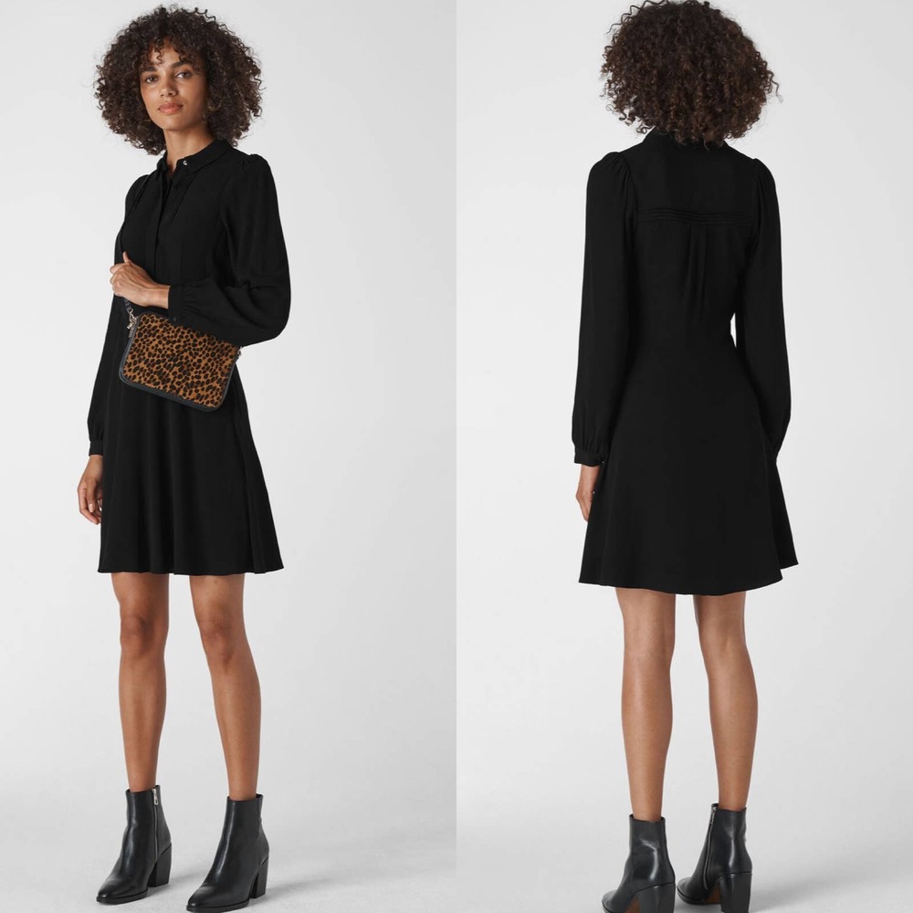 Whistles Women’s Pintuck Black Mini Shirt Dress Size 2